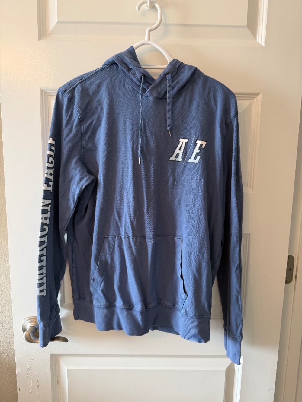 American Eagle Outfitters Blue Pullover Hoodie with AE Chest Logo